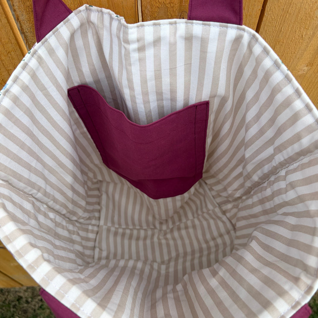 Floral on Cream Quilted Tote Bag with Pocket