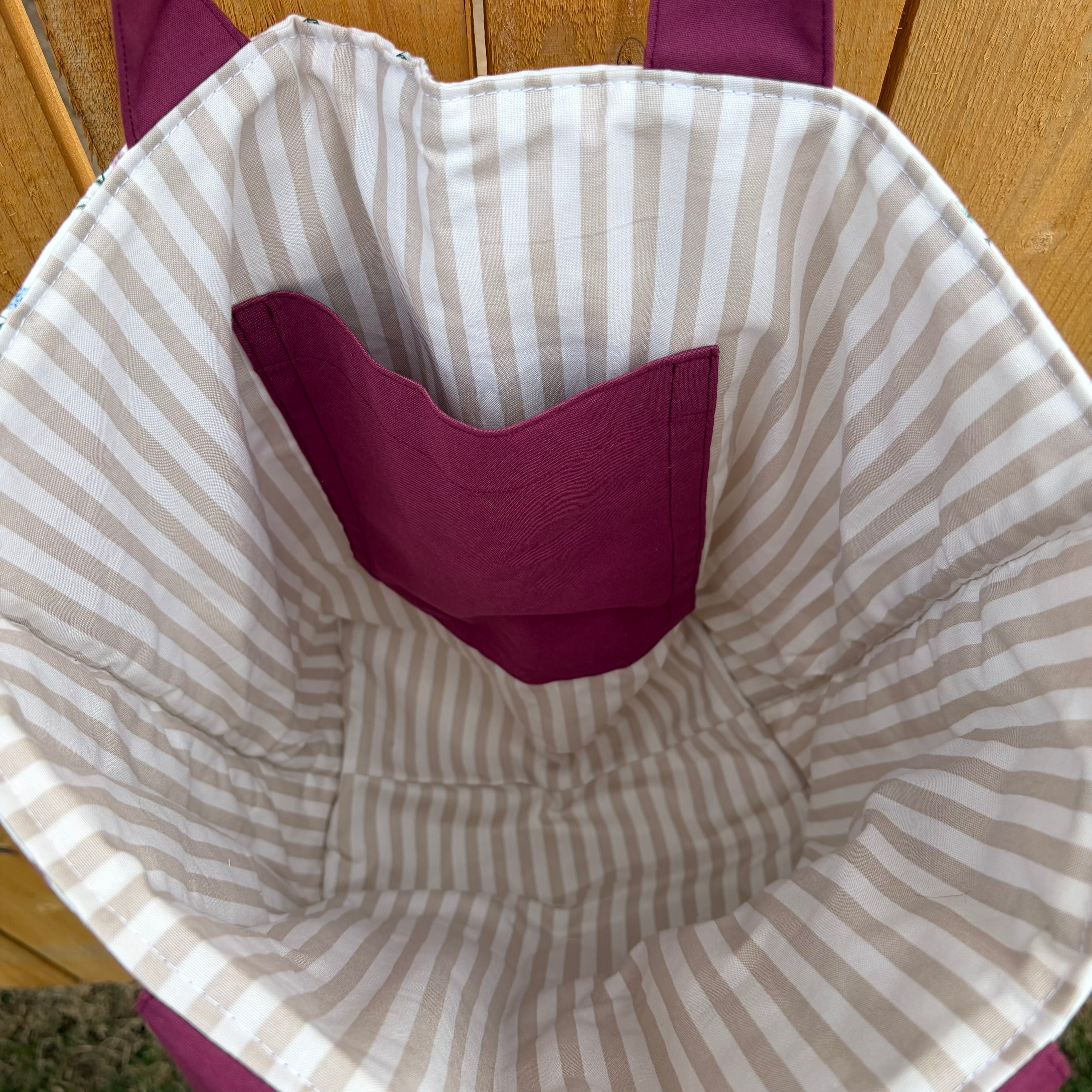 Floral on Cream Quilted Tote Bag with Pocket