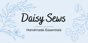 Daisy Sews logo with floral designs on a light blue background. Handmade essentials written at the bottom